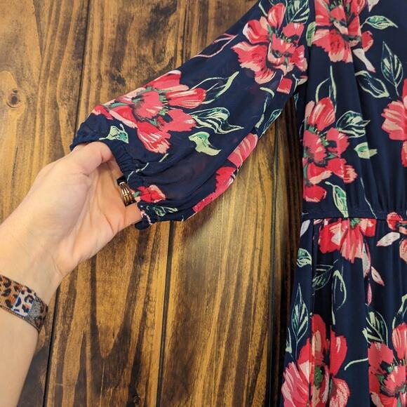 Robbie Bee womens dress size medium navy blue floral empire waist in GUC - Picture 2 of 6